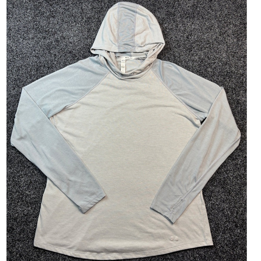 Under Armour HeatGear Streaker Running Hoodie Mens XL Grey Stripe 1285064